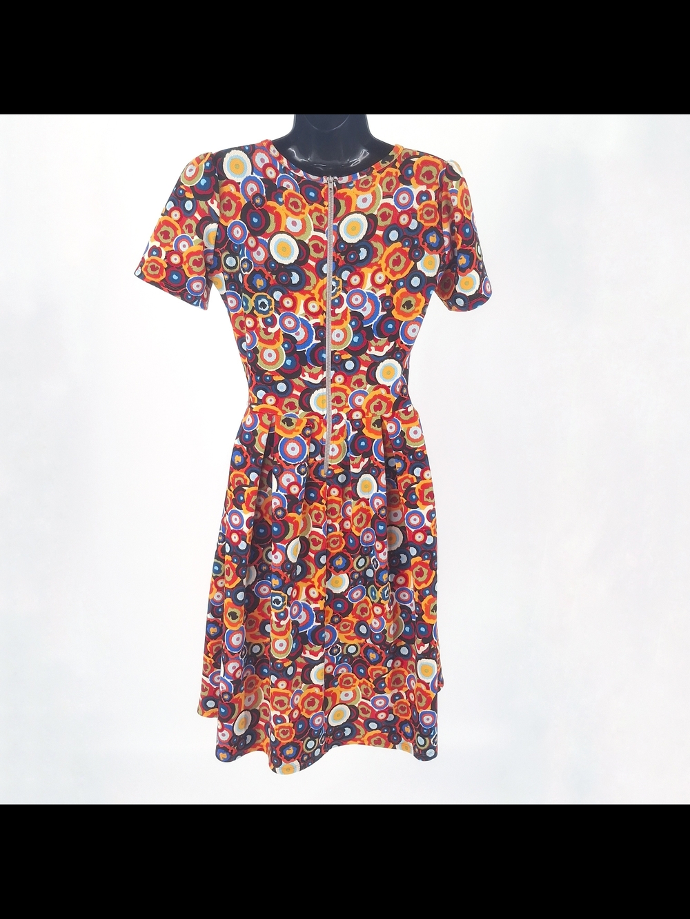 ✨LuLaRoe Amelia Dress Size Medium Mod Retro Colorful Swirl Pleated Pockets✨ - Picture 5 of 12